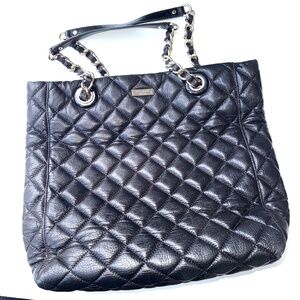 KATE SPADE Womens Large Black Quilted Gold Hardware Snap Shoulder Bag Purse Tote